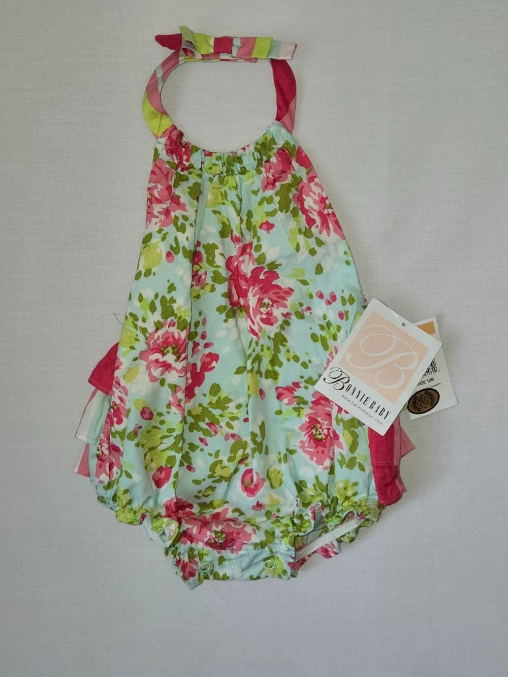NWT Bonnie Baby Girls Floral Bubble Romper Newborn Ruffle Easter Outfit